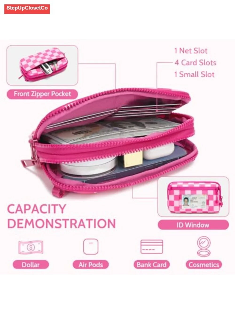 Wristlet RFID Blocking Convertible Crossbody Bag with 4 Zippers